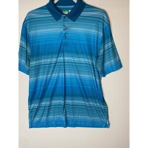 Ben Hogan Performance Mens Polo Shirt L Blue Striped Short Sleeve Golf Activewea